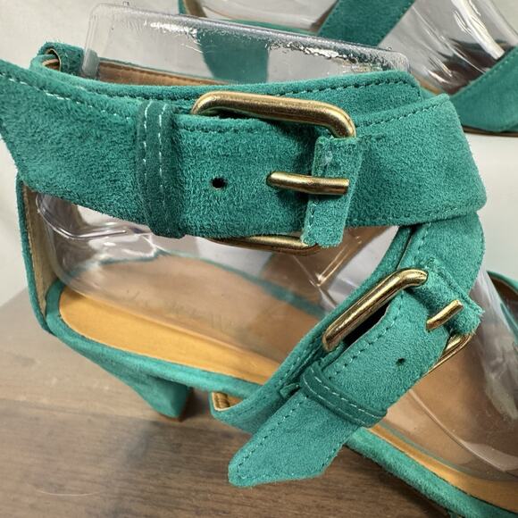 J.Crew Size 9 Lucca Suede Sandals Teal Style 37224 Made in Italy - Picture 3 of 13